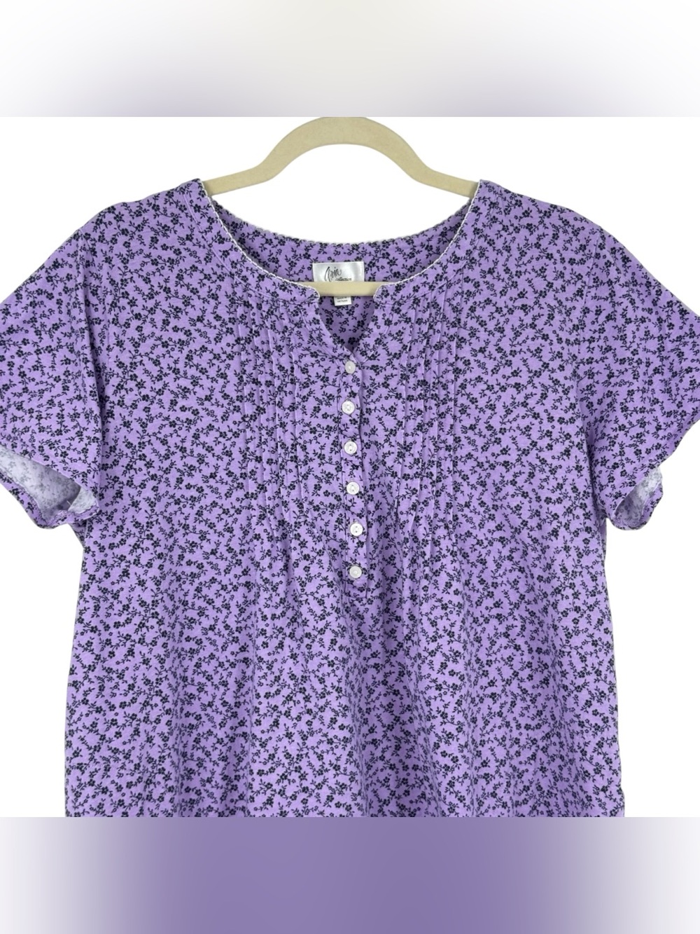 Aria Collection Womens Size Large Nightgown purple floral Cotton Pockets